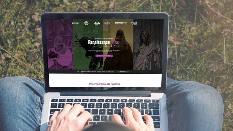 Renaissance park usa homepage shown on a laptop screen