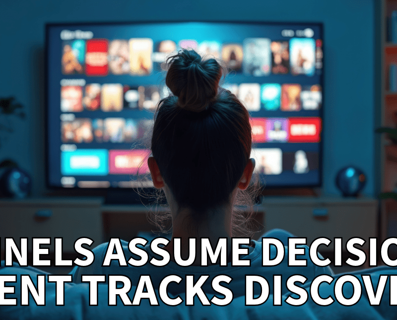 Person viewing streaming service interface illustrating marketing funnel strategy and customer journey discovery through content platforms