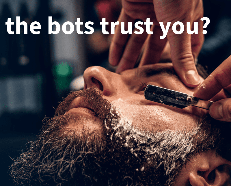 Barber using electric razor on bearded man's face with text 